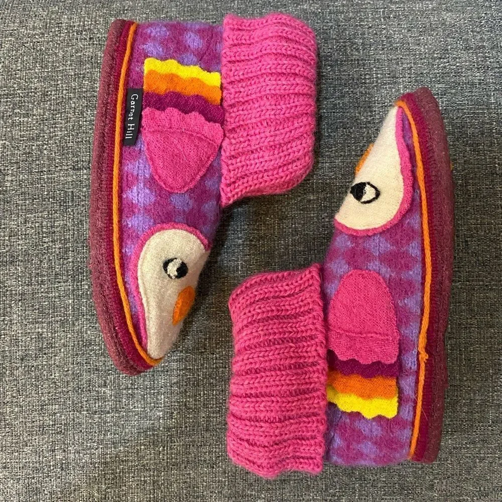 Garnet Hill Kids Boiled Wool Owl Slipper Boots Size 12